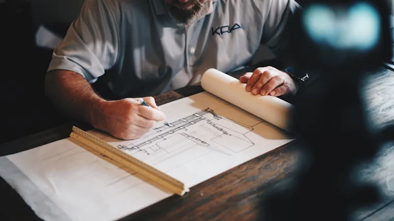 مهندسون يراجعون مخططات البناء